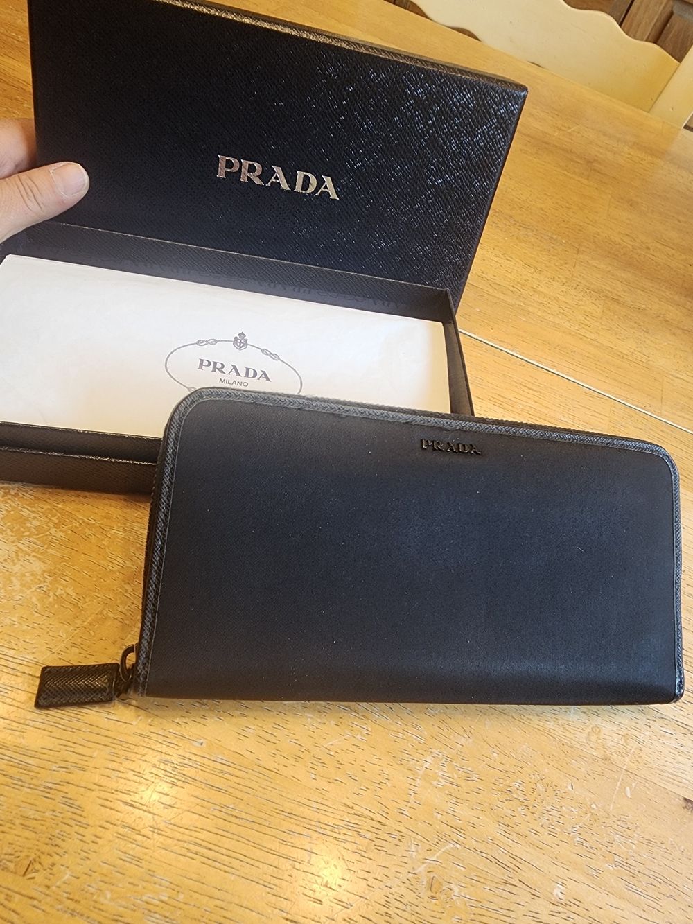 Prada Black Nylon Zip-Around Leather Wallet with Logo